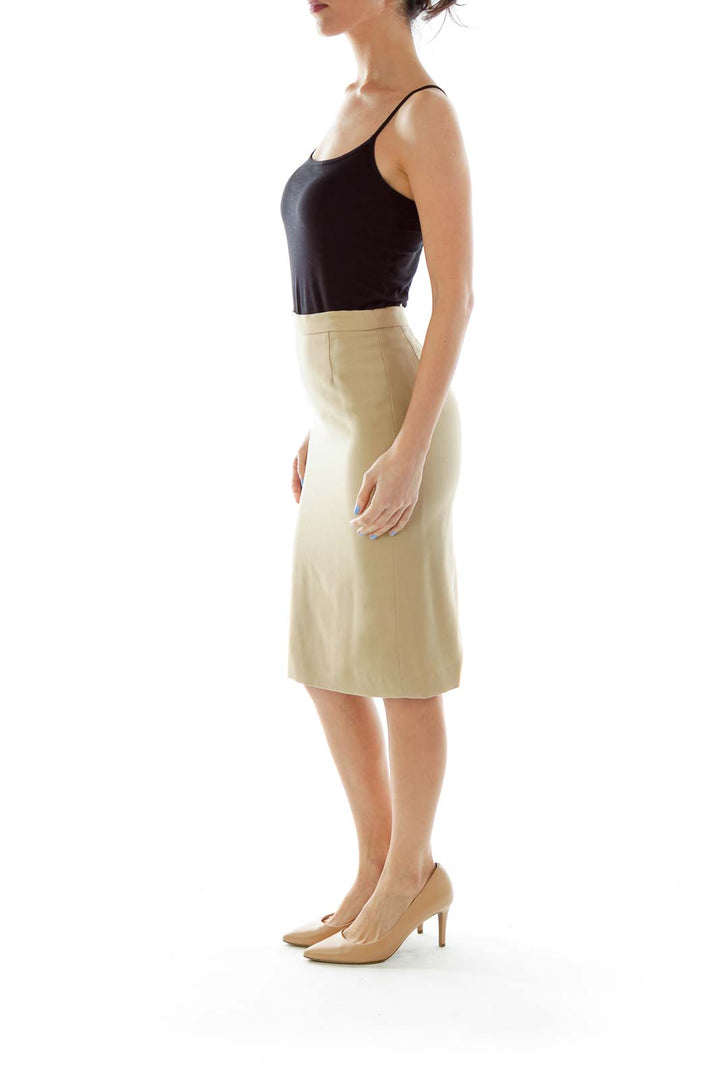 Beige Wool Pencil Skirt