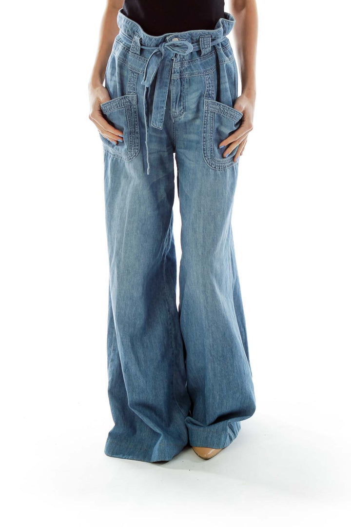 Blue High-Waisted Wide-Leg Jeans