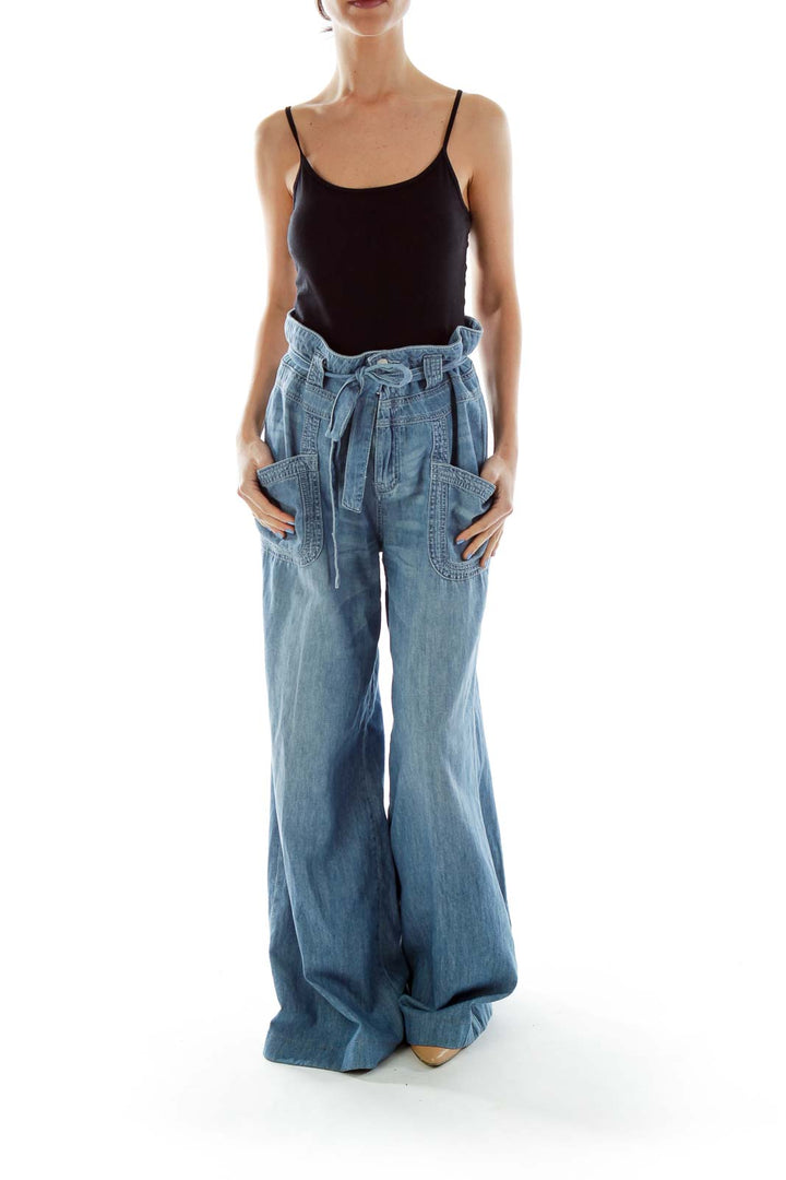 Blue High-Waisted Wide-Leg Jeans