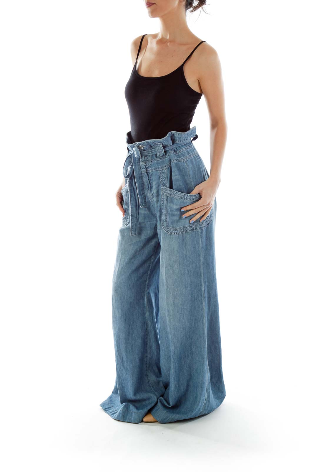 Blue High-Waisted Wide-Leg Jeans