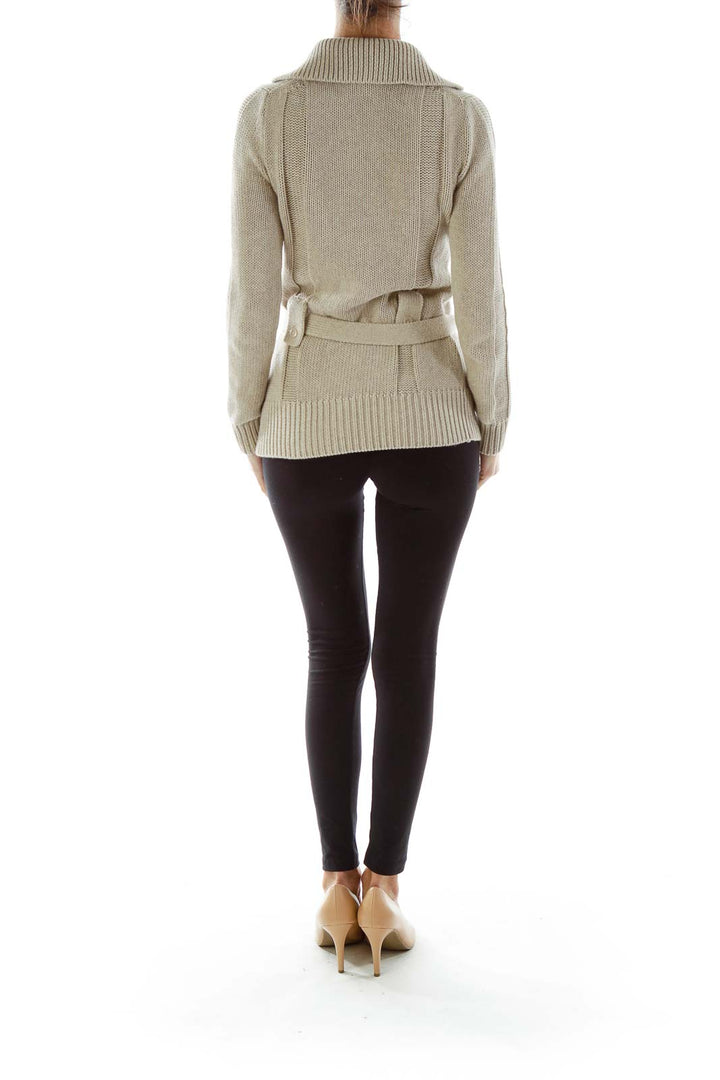 Brown Belted Knit Sweater