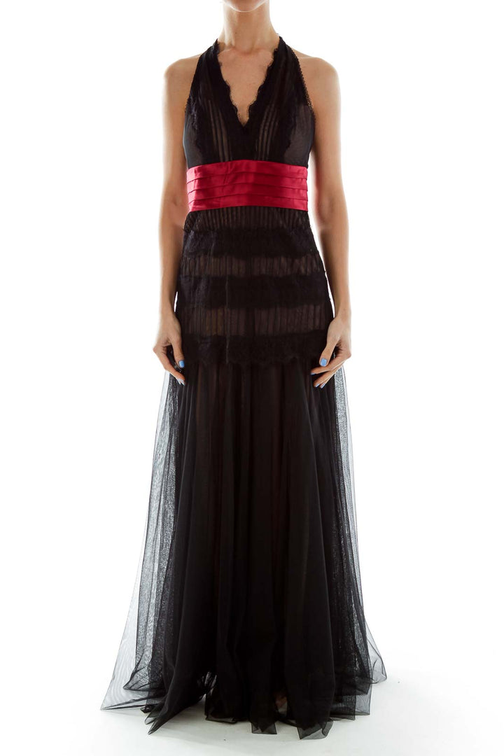 Black Red Halter Gown