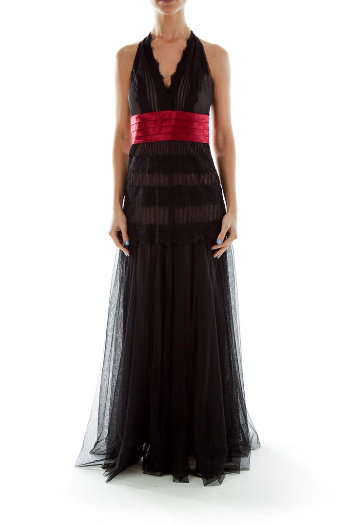 Black Red Halter Gown