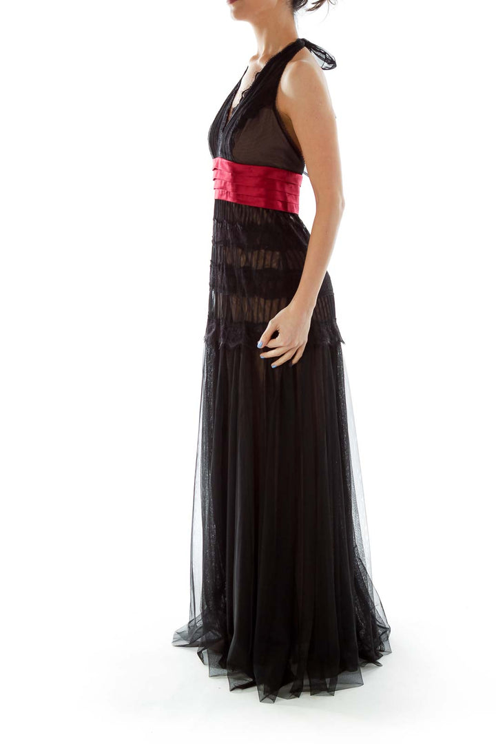 Black Red Halter Gown