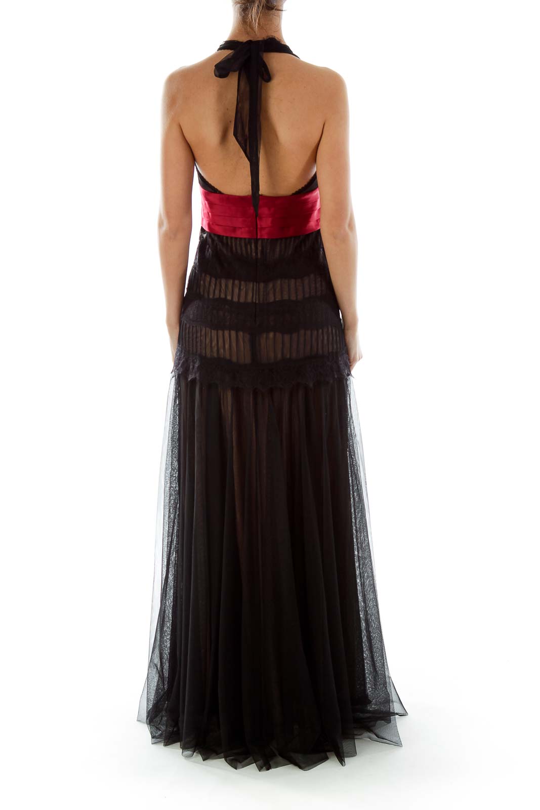 Black Red Halter Gown