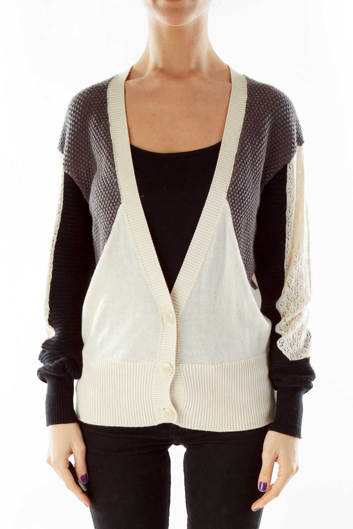 Beige Gray Black Knit Cardigan