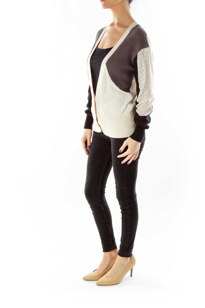 Beige Gray Black Knit Cardigan