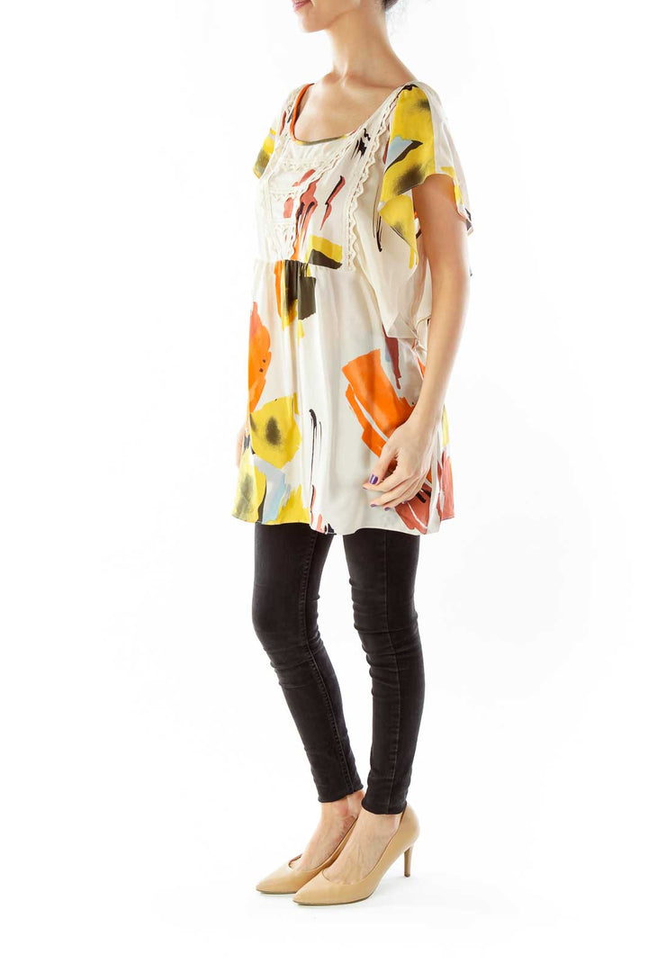 Beige Multicolor Bat Sleeve Blouse