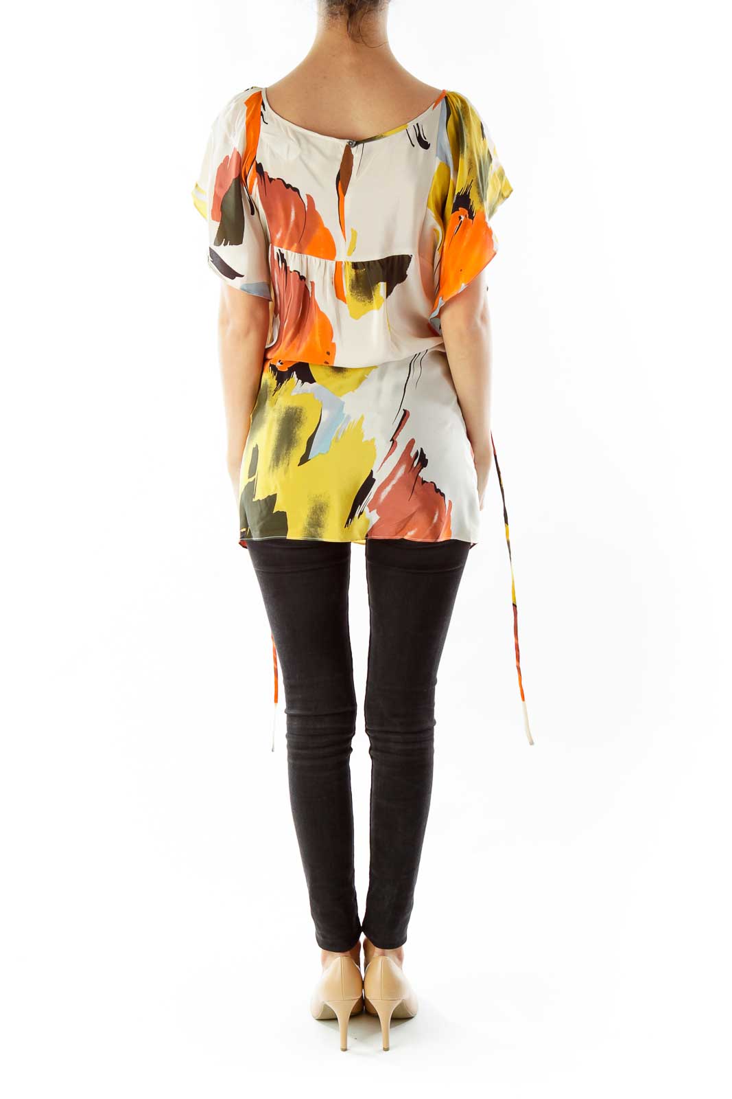 Beige Multicolor Bat Sleeve Blouse