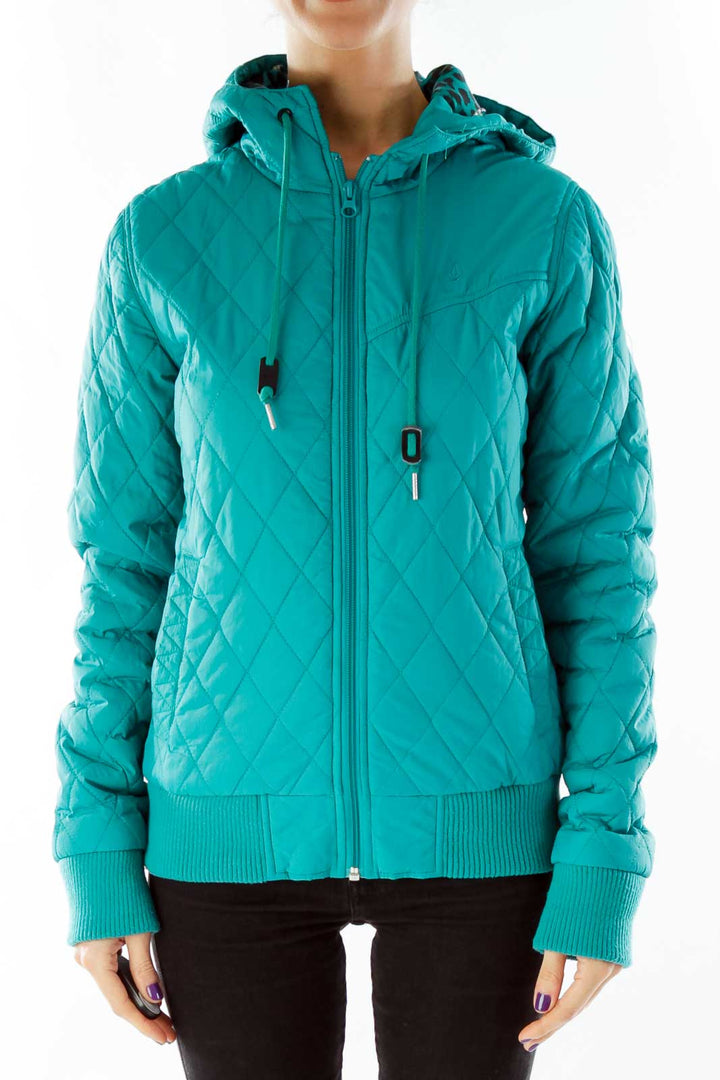 Green Puffy Hooded Jacket