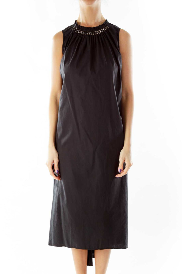 Black Loose Work Dress w/ Gold Bead Detail