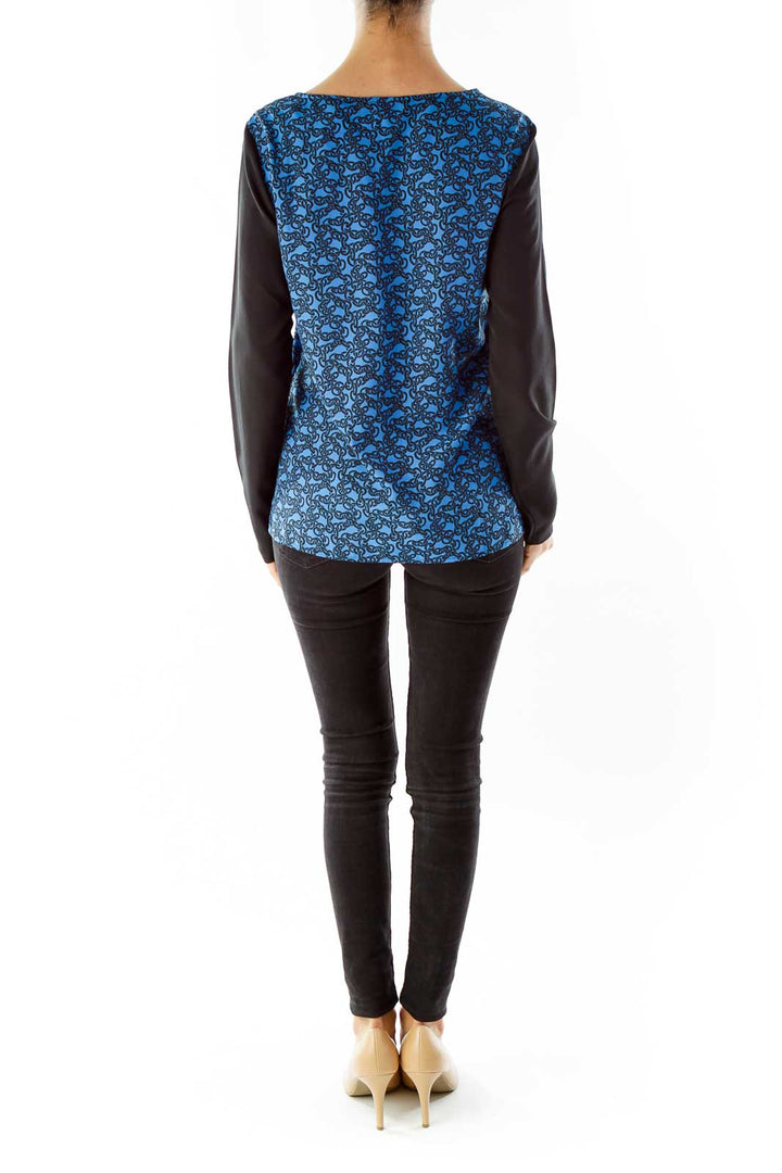 Blue Black Print Blouse