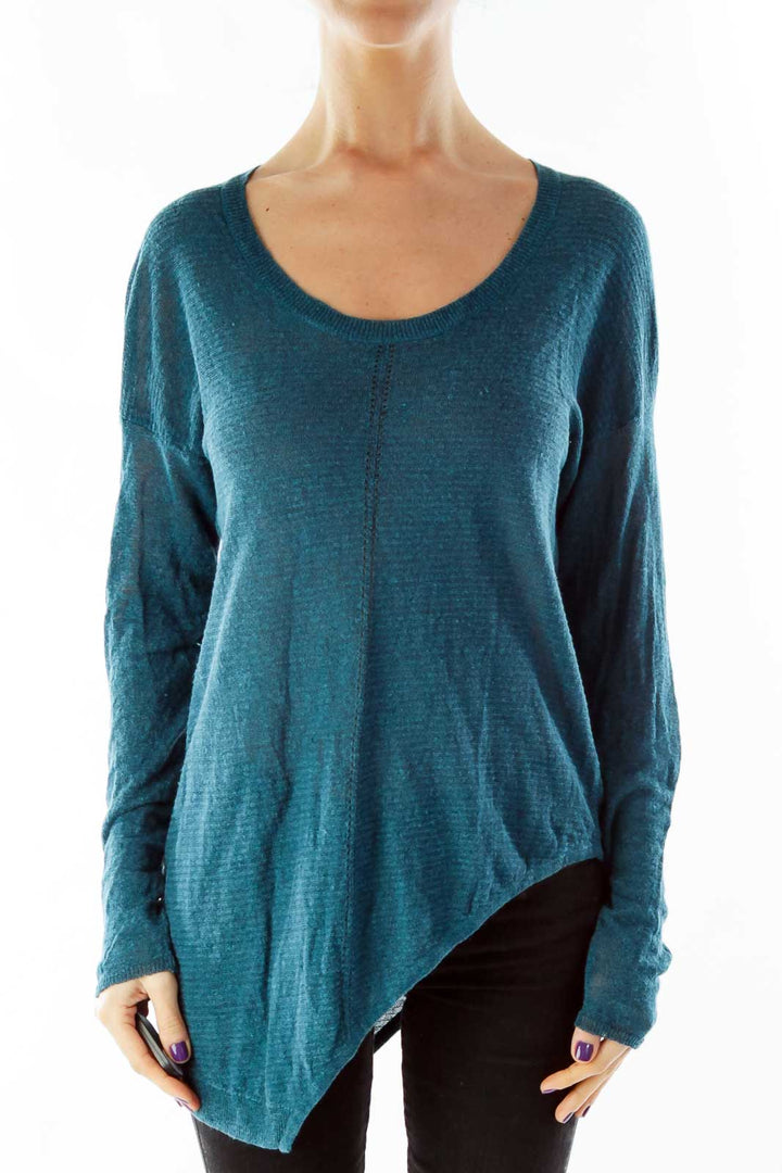 Blue Asymmetrical Knit Top