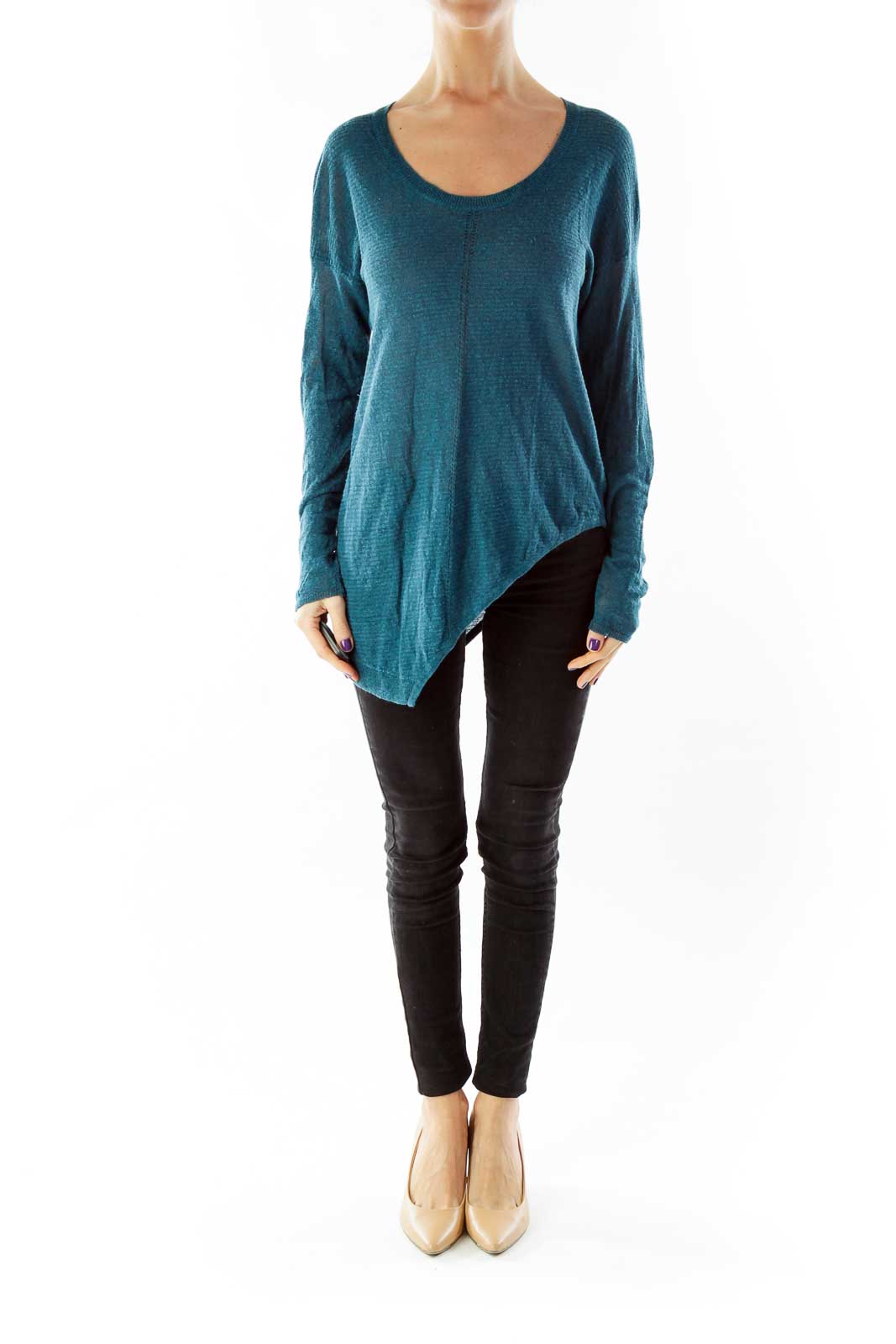 Blue Asymmetrical Knit Top