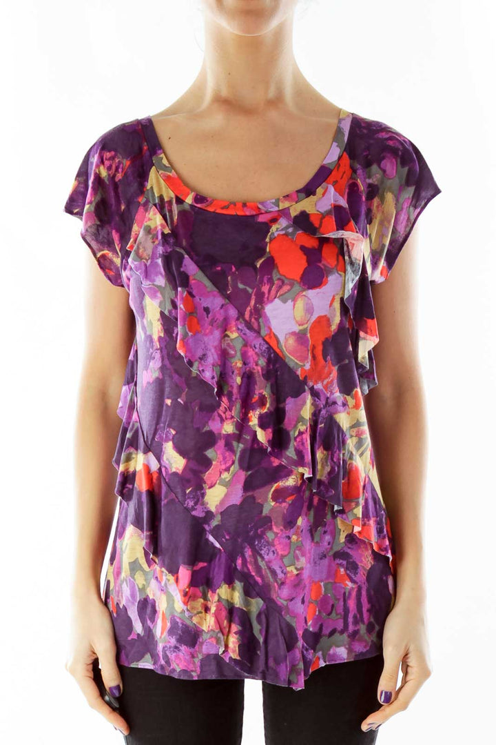 Orange Purple Print Top