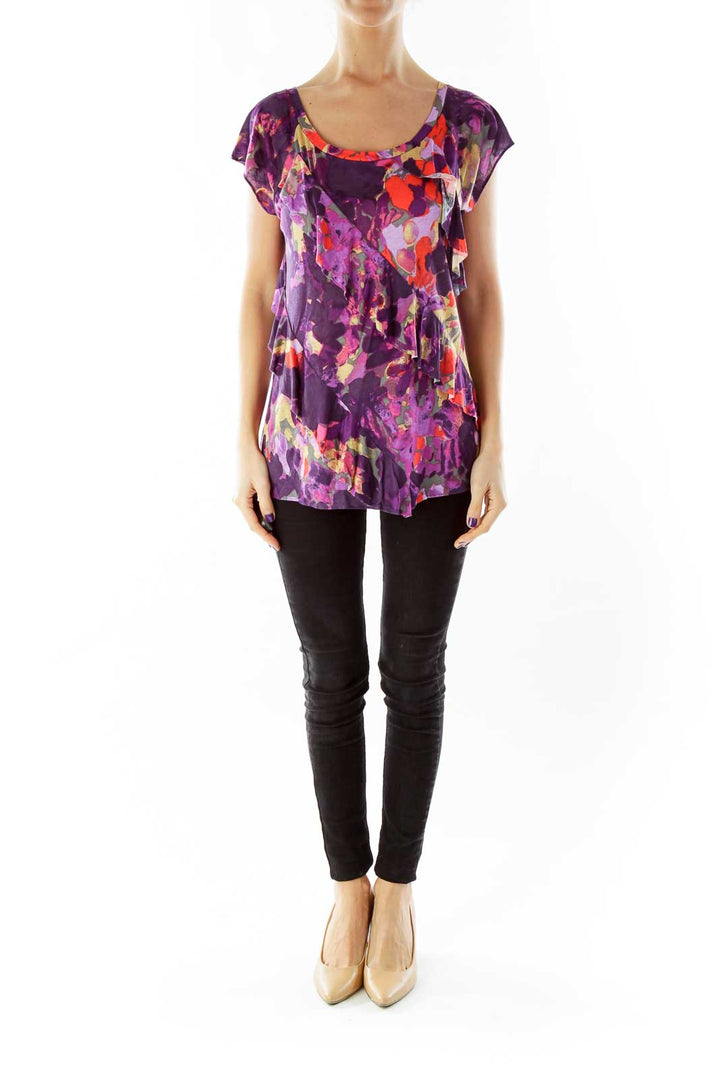 Orange Purple Print Top