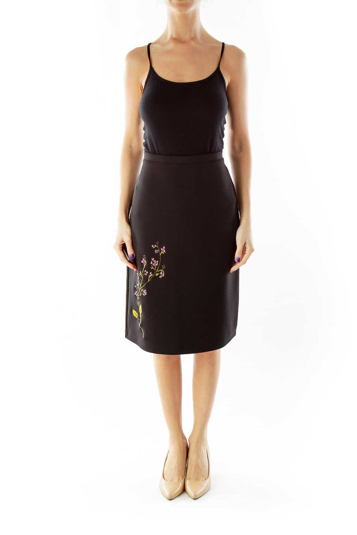 Black Embroidered Pencil Skirt