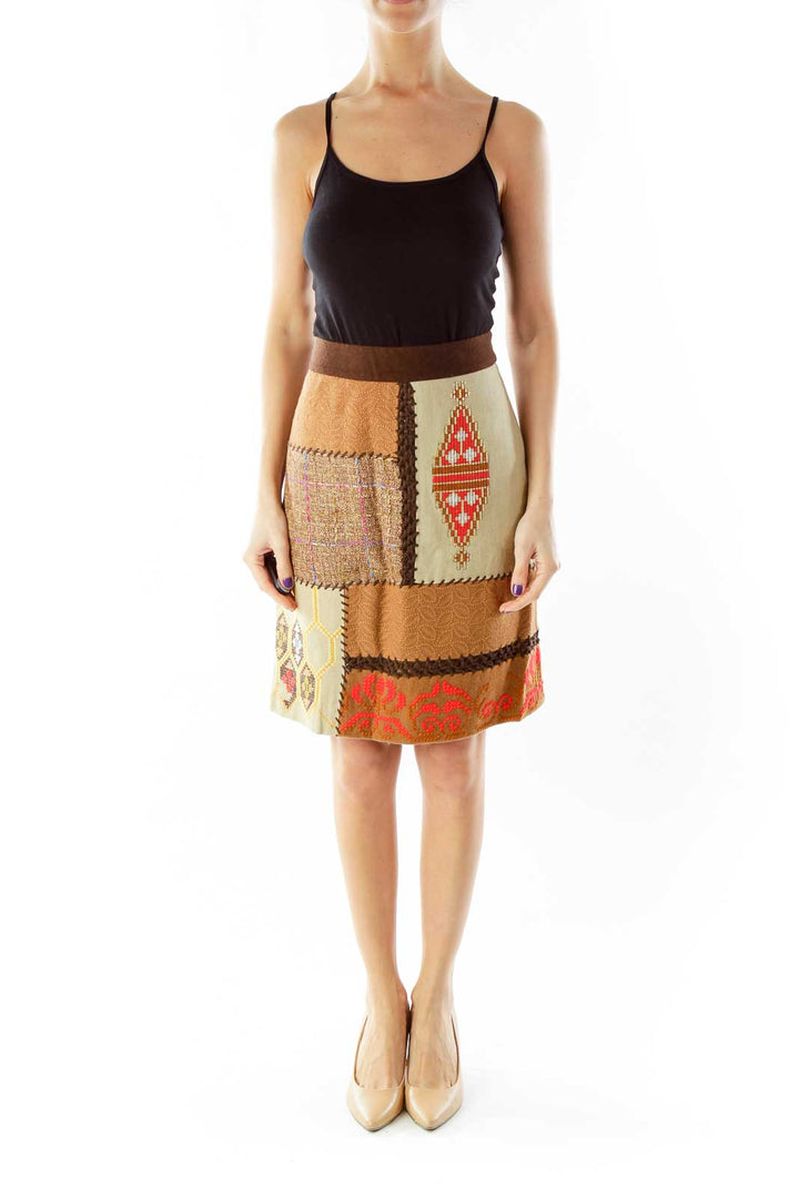 Brown Tribal Pencil Skirt