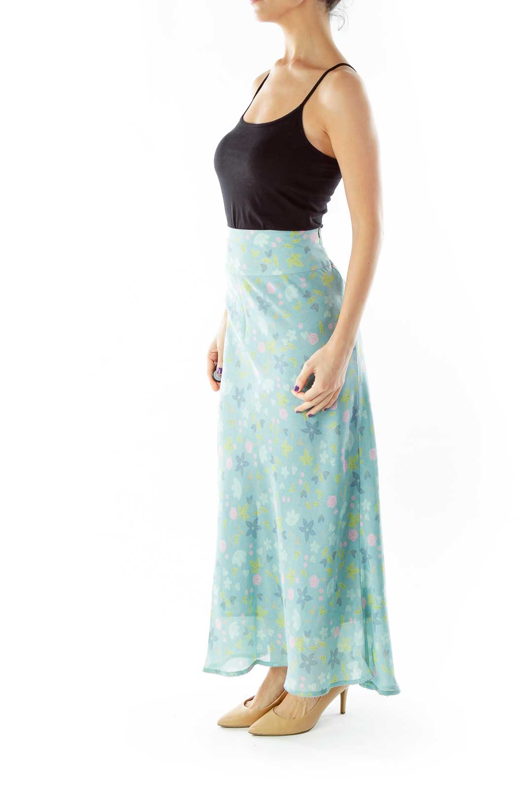 Green Floral Maxi Skirt