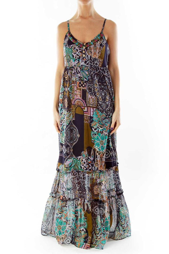 Navy Paisley Maxi Dress