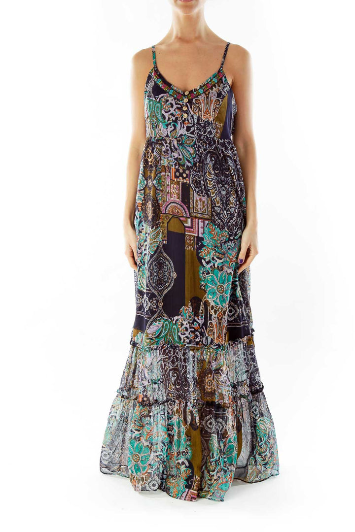 Navy Paisley Maxi Dress