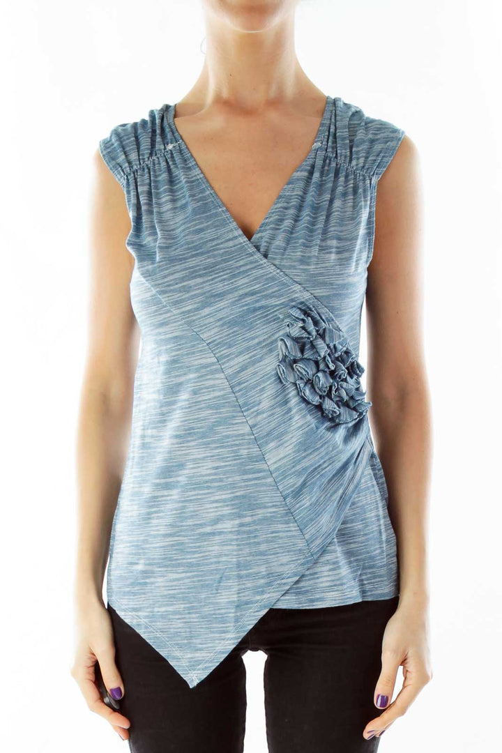 Blue Mottled V-Neck Tank Top