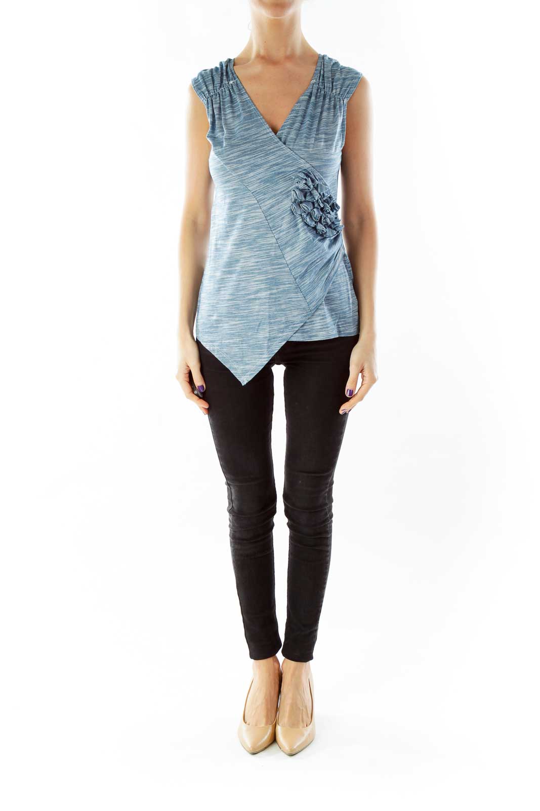 Blue Mottled V-Neck Tank Top