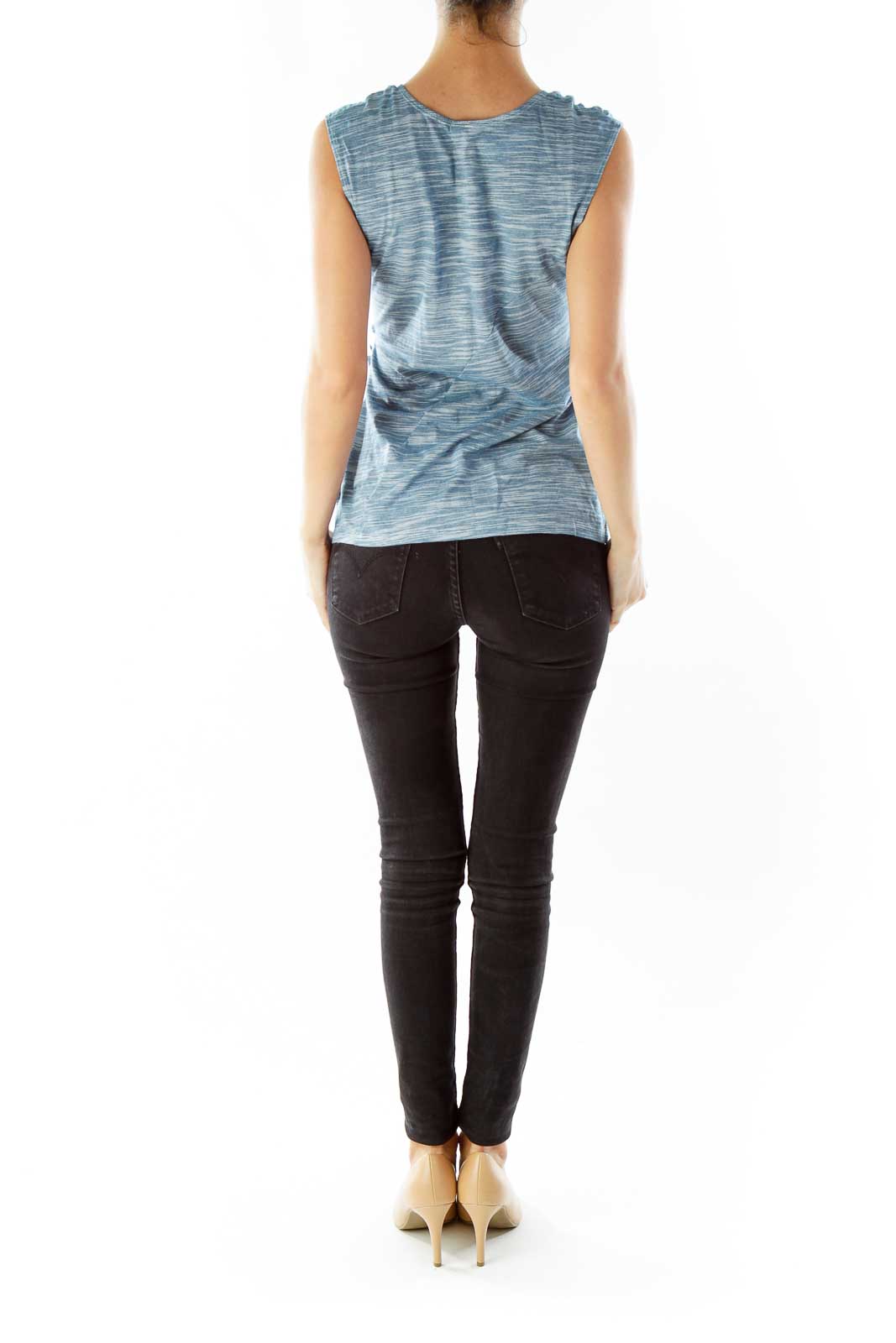 Blue Mottled V-Neck Tank Top