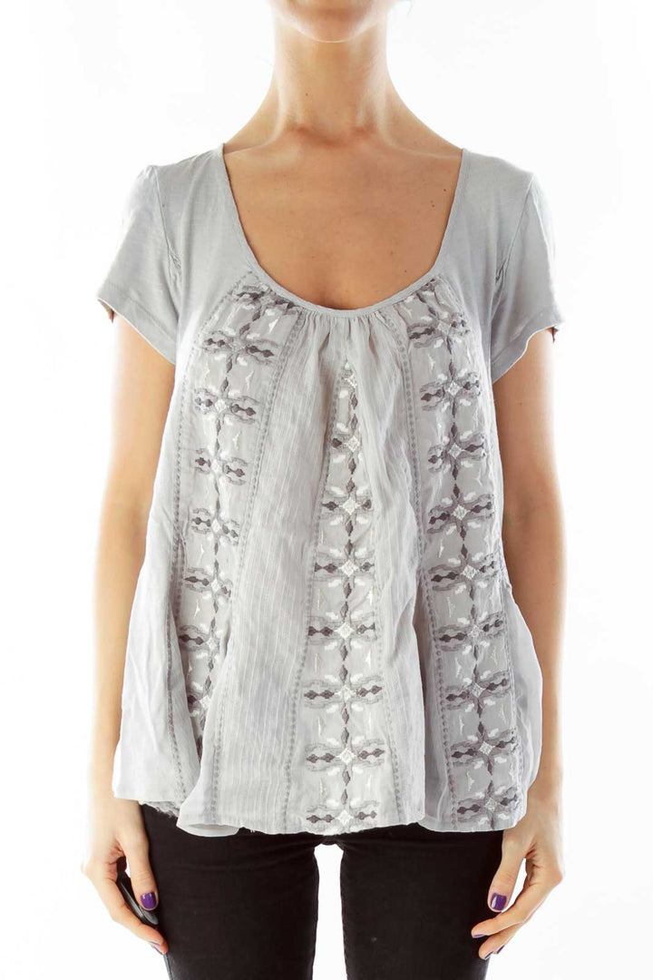 Gray Embroidered Blouse