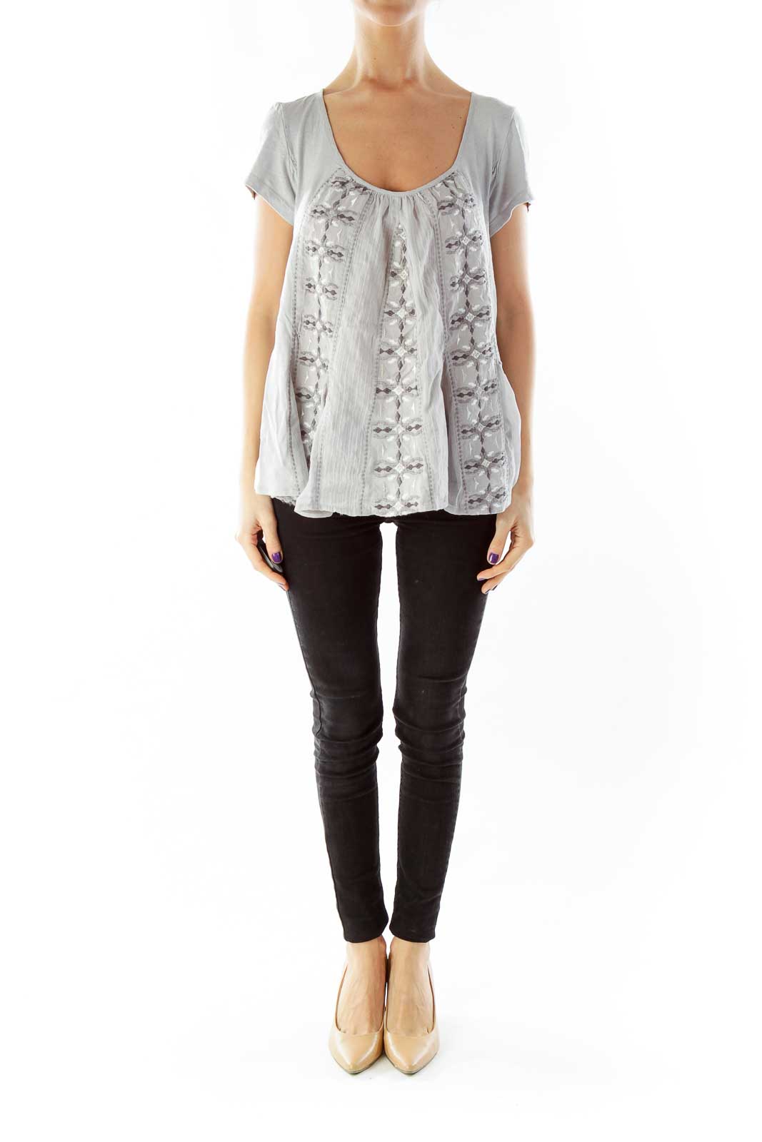 Gray Embroidered Blouse