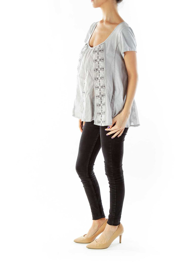 Gray Embroidered Blouse