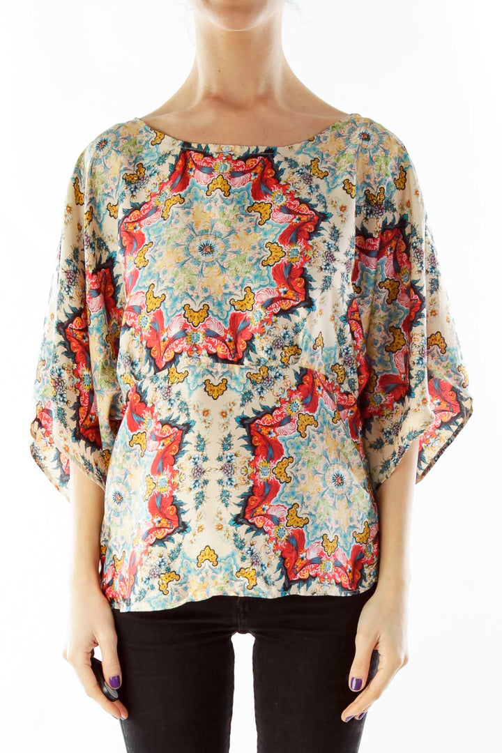 Beige Orange Floral Blouse