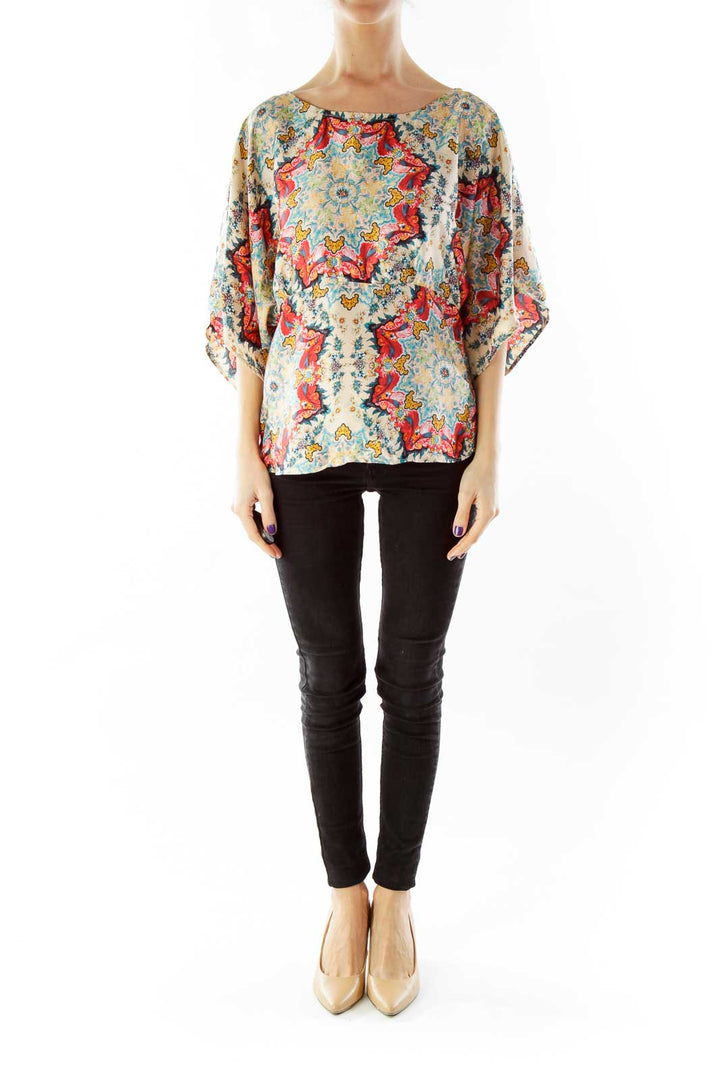 Beige Orange Floral Blouse