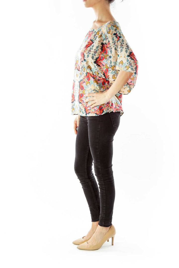 Beige Orange Floral Blouse