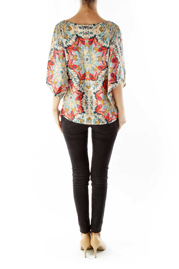 Beige Orange Floral Blouse