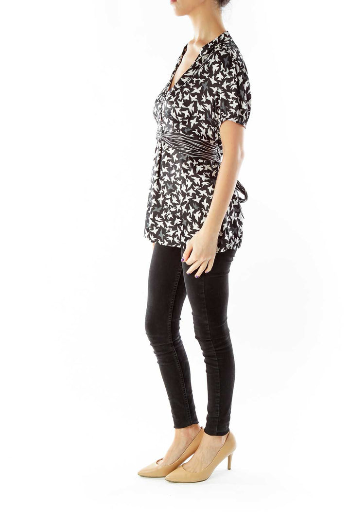 Black White Bird Silhouette Blouse