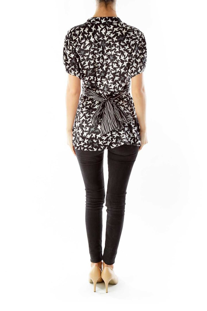 Black White Bird Silhouette Blouse