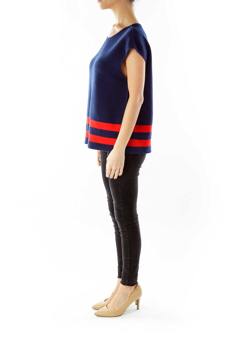 Navy Red Fitted Knit Top