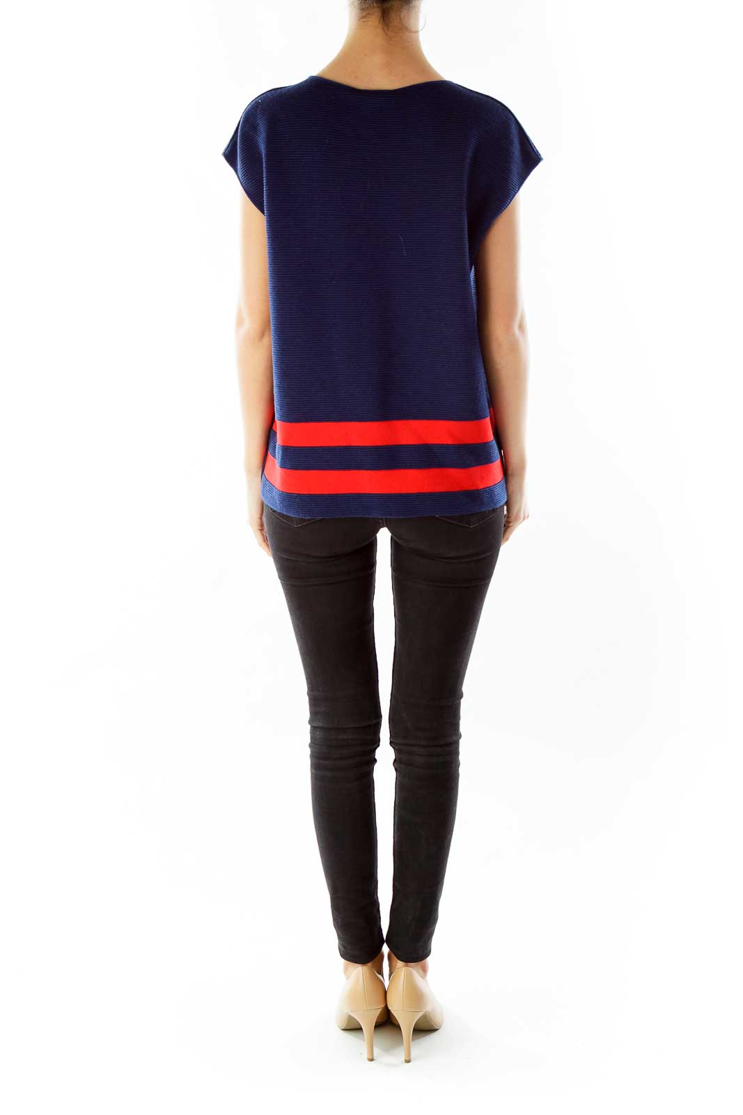 Navy Red Fitted Knit Top