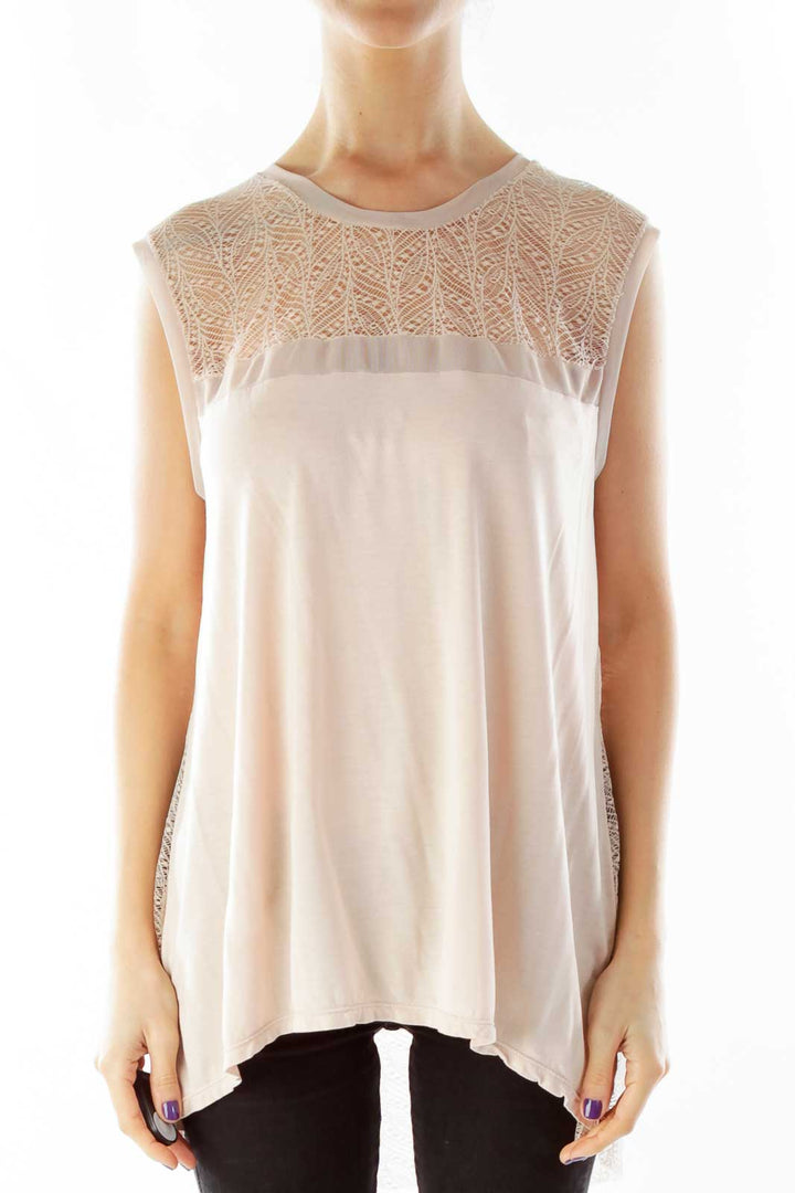 Pink Lace Back Sleeveless Blouse