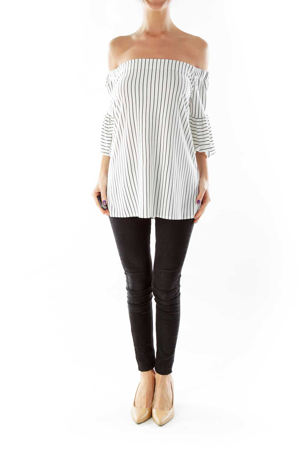 White Black Striped Blouse