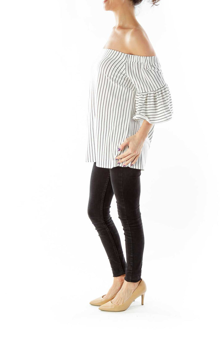 White Black Striped Blouse