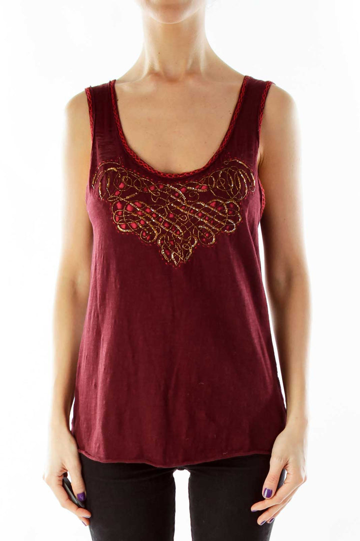 Maroon Beaded Tank Top