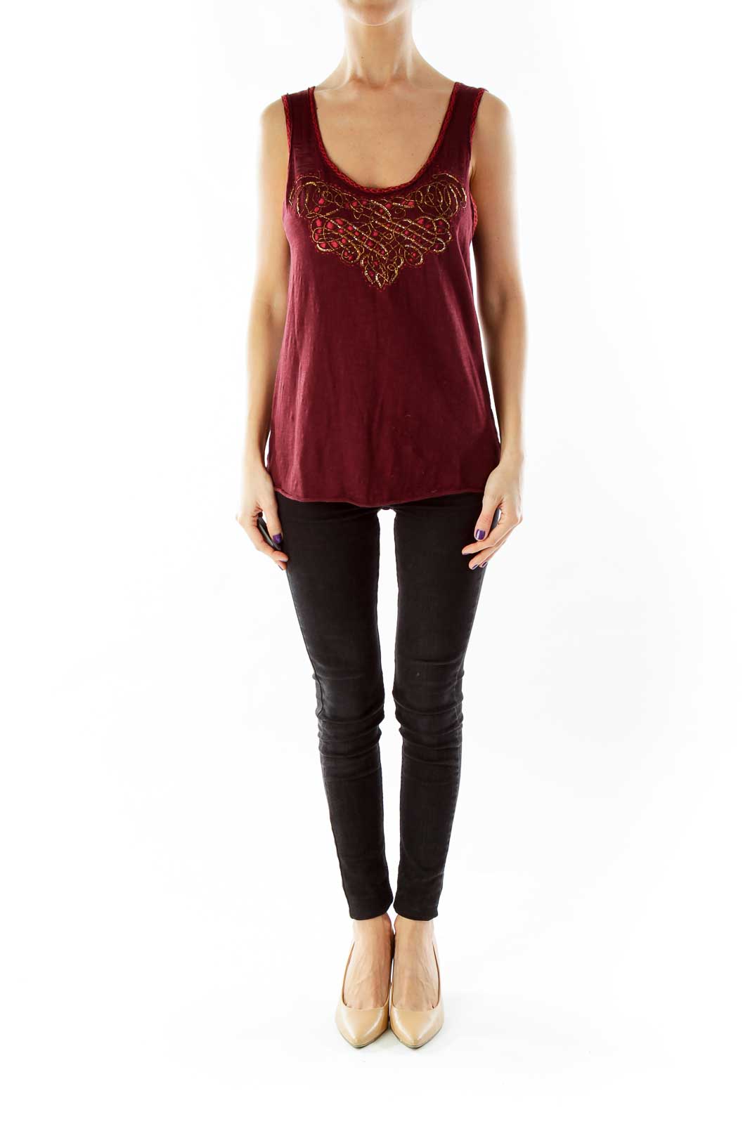 Maroon Beaded Tank Top