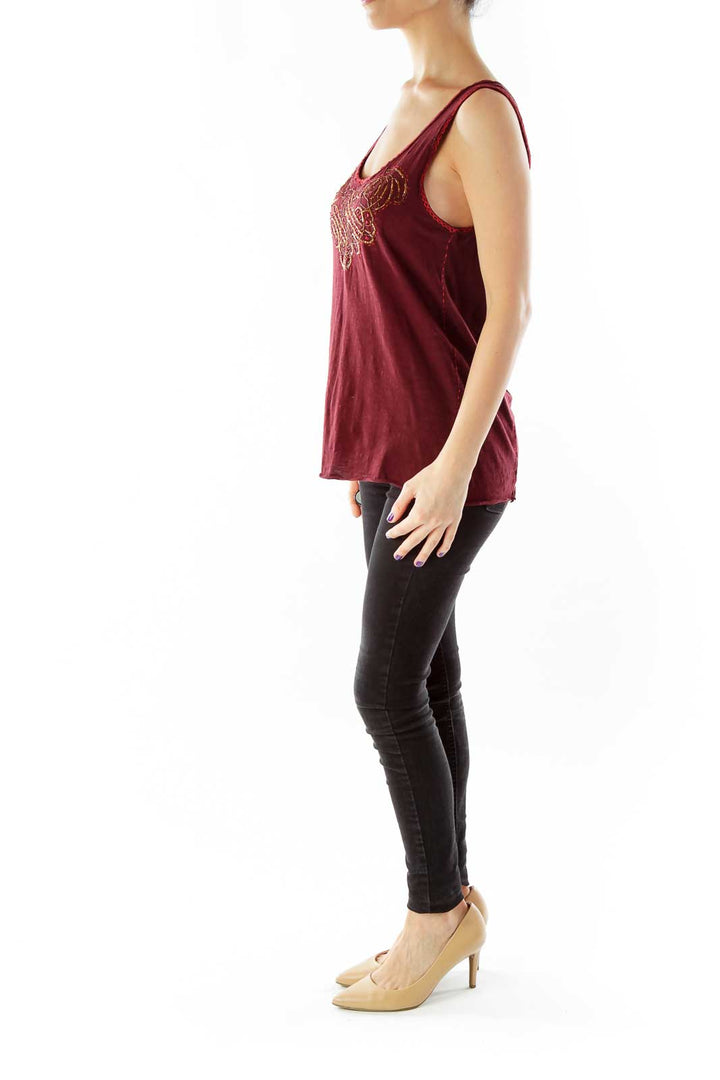 Maroon Beaded Tank Top