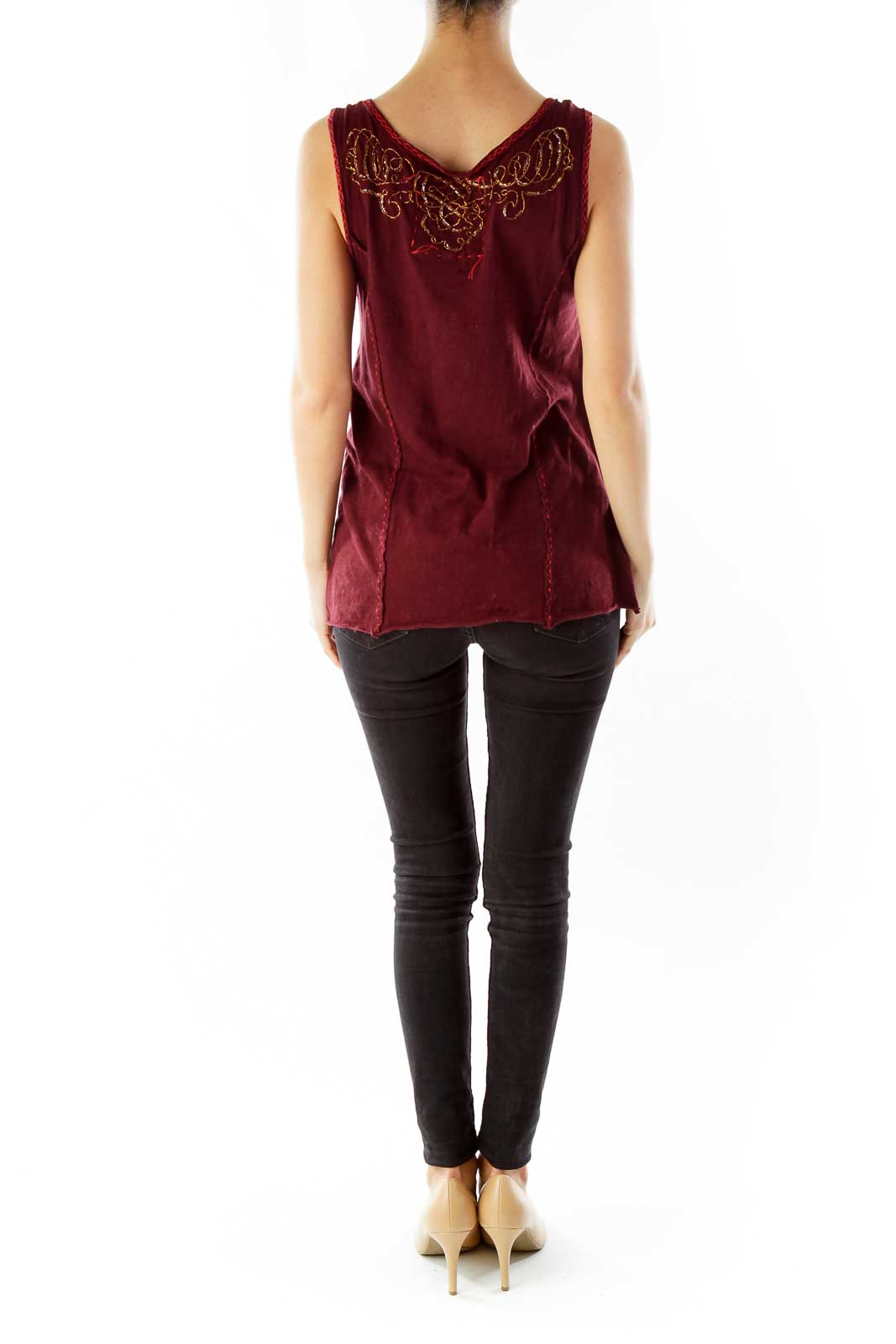 Maroon Beaded Tank Top