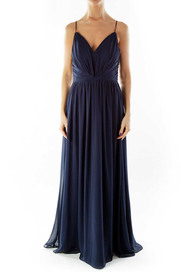 Navy V-Neck Gown