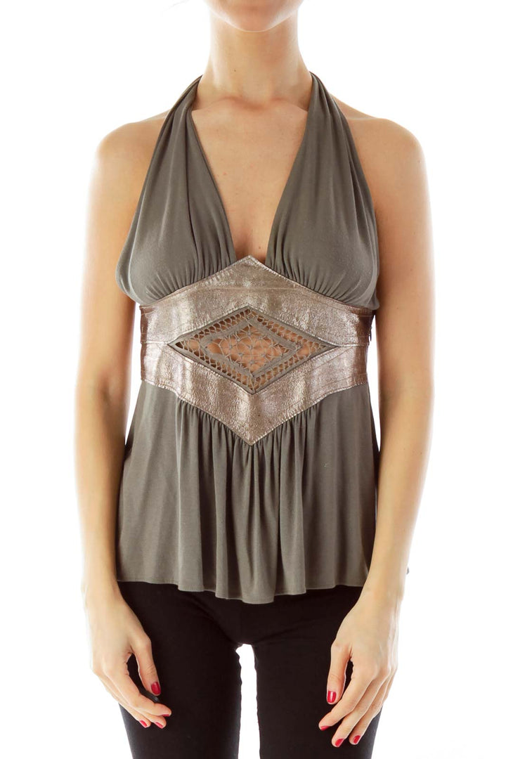 Gray & Metallic Halter Top