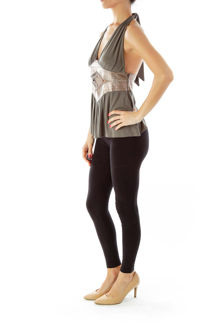 Gray & Metallic Halter Top