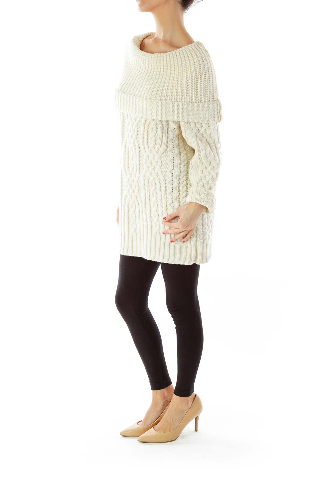 Cream Cowl Neck Merino Wool Sweater